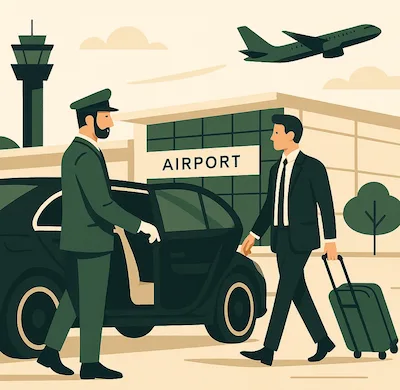 Airport Ride 1 Professional chauffeur opening car door for passenger at airport - HubTransfers private transfer service Belgium